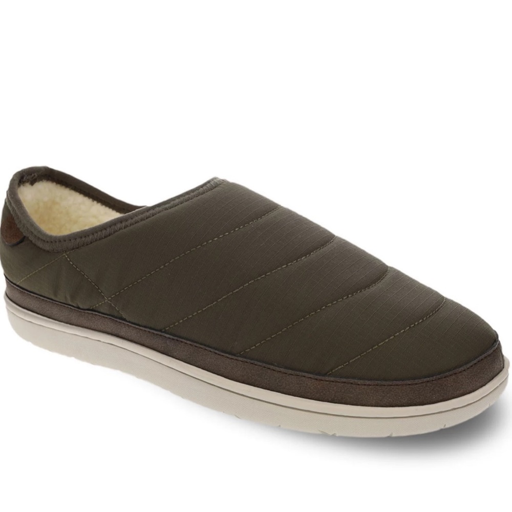 New Men's Dockers Nylon Quilted Memory Foam Slip on Slippers in Olive Size 13